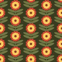 Retro Floral Pattern. 70s Funky Design with Geometric Flowers. Groovy Mid Century scandi Seamless vector texture for fabric design, textile print, wrapping, cover