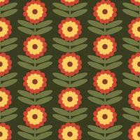 estampado de flores retro. Diseño funky de los años 70 con flores geométricas. maravillosa textura vectorial escandinava de mediados de siglo para el diseño de telas, impresión textil, envoltura, cubierta vector