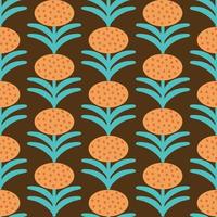 Retro Floral Pattern. 70s Funky Design with Geometric Flowers. Groovy Mid Century scandi Seamless vector texture for fabric design, textile print, wrapping, cover