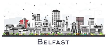 Belfast Northern Ireland City Skyline with Color Buildings Isolated on White. Vector Illustration. Belfast Cityscape with Landmarks.