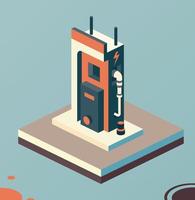 EV charging station or electric vehicle recharging station. Vector illustration.