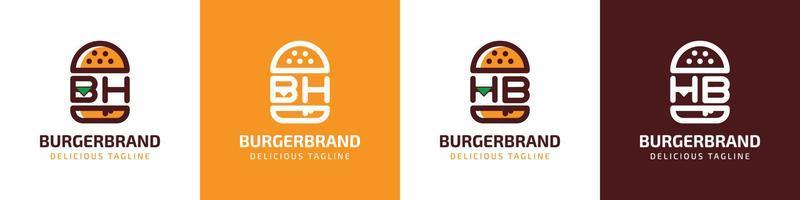 letra bh y media pensión hamburguesa logo, adecuado para ninguna negocio relacionado a hamburguesa con bh o media pensión iniciales. vector