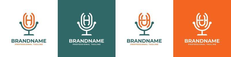 Letter HU or UH Podcast Logo, suitable for any business related to microphone with HU or UH initials. vector