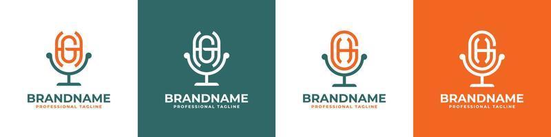 Letter GH or HG Podcast Logo, suitable for any business related to microphone with GH or HG initials. vector