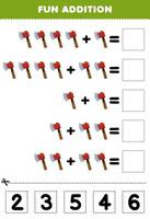 Education game for children fun addition by cut and match correct number for cute cartoon axe printable tool worksheet vector