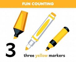 Education game for children fun counting three yellow markers printable tool worksheet vector