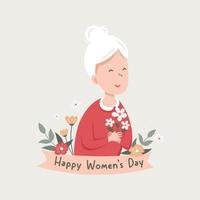 illustration for the day of March 8 grandmother with flowers vector