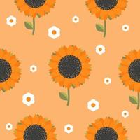 sunflowers seamless pattern on orange background vector