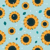 Printsunflowers seamless pattern on blue background vector