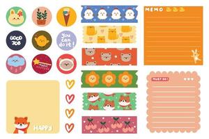 planner sticker and note paper set for journal, diary and scrapbook vector