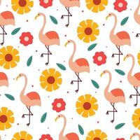 seamless pattern cute flamingo with flower. cute animal wallpaper for textile, gift wrap paper vector