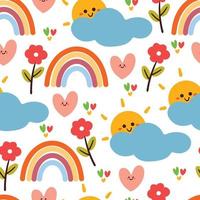 sin costura modelo dibujos animados nubes, sol, arco iris y flor. linda fondo de pantalla para textil, regalo envolver papel vector