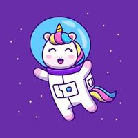 Cute Unicorn Astronaut Floating In Space Cartoon Vector Icon Illustration. Animal Science Icon Concept Isolated Premium Vector. Flat Cartoon Style