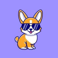 frio corgi perro con los anteojos dibujos animados vector icono ilustración. animal Moda icono concepto aislado prima vector. plano dibujos animados estilo