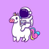 Cute Astronaut Riding Unicorn Horse Cartoon Vector Icon Illustration. Science Animal Icon Concept Isolated Premium Vector. Flat Cartoon Style