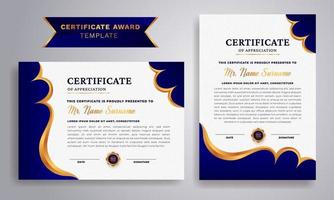 Premium certificate of achievement template, gold and blue color. Clean modern certificate with gold badge. Vector illustration.