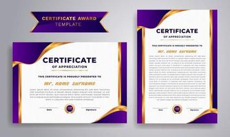 Diploma Certificate design with gold badge and border. Purple and gold color certificate award design template. vector A4 size.