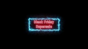 BLACK FRIDAY SUPERSALE Neon red Fluorescent Text Animation light blue electric frame on black background video