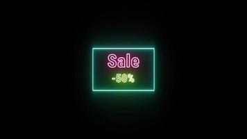 SALE 50 Neon green pink Fluorescent Text Animation light green frame on black background video