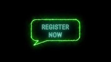 REGISTER NOW Neon green Fluorescent Text Animation light green frame on black background video