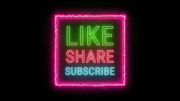 LIKE SHARE SUBSCRIBE Neon green red blue Fluorescent Text Animation light pink electric frame on black background video