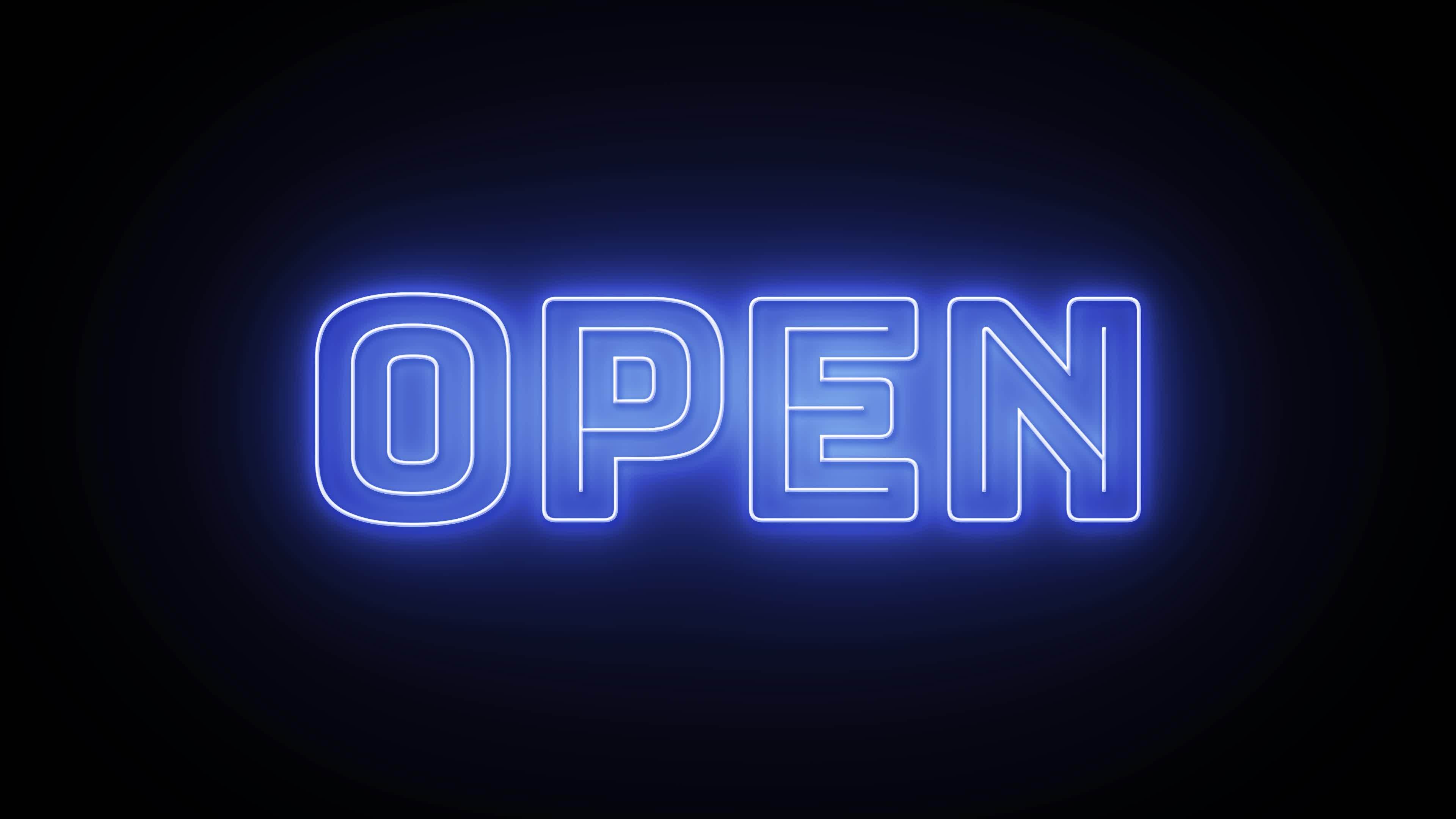 Open text with neon effect in black background. Seamless loop video 20153850 Stock Video at Vecteezy