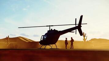 silhouette businessman dealing project outside helicopter video