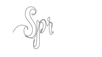 yo dibujo animación de uno soltero línea dibujar letras primavera estación. primavera concepto. lleno longitud animación ilustración. alto calidad 4k imágenes. video