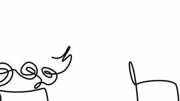 zelf tekening animatie van een single lijn trek gelukkig vrouw Holding emmer van bloem. voorjaar concept. vol lengte animatie illustratie. hoog kwaliteit 4k filmmateriaal. video