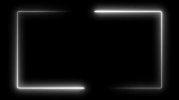 white laser effect neon glowing frame background. repetitive motion animation and flashing. Bright neon light effect isolated on black. 4K graphic animation video