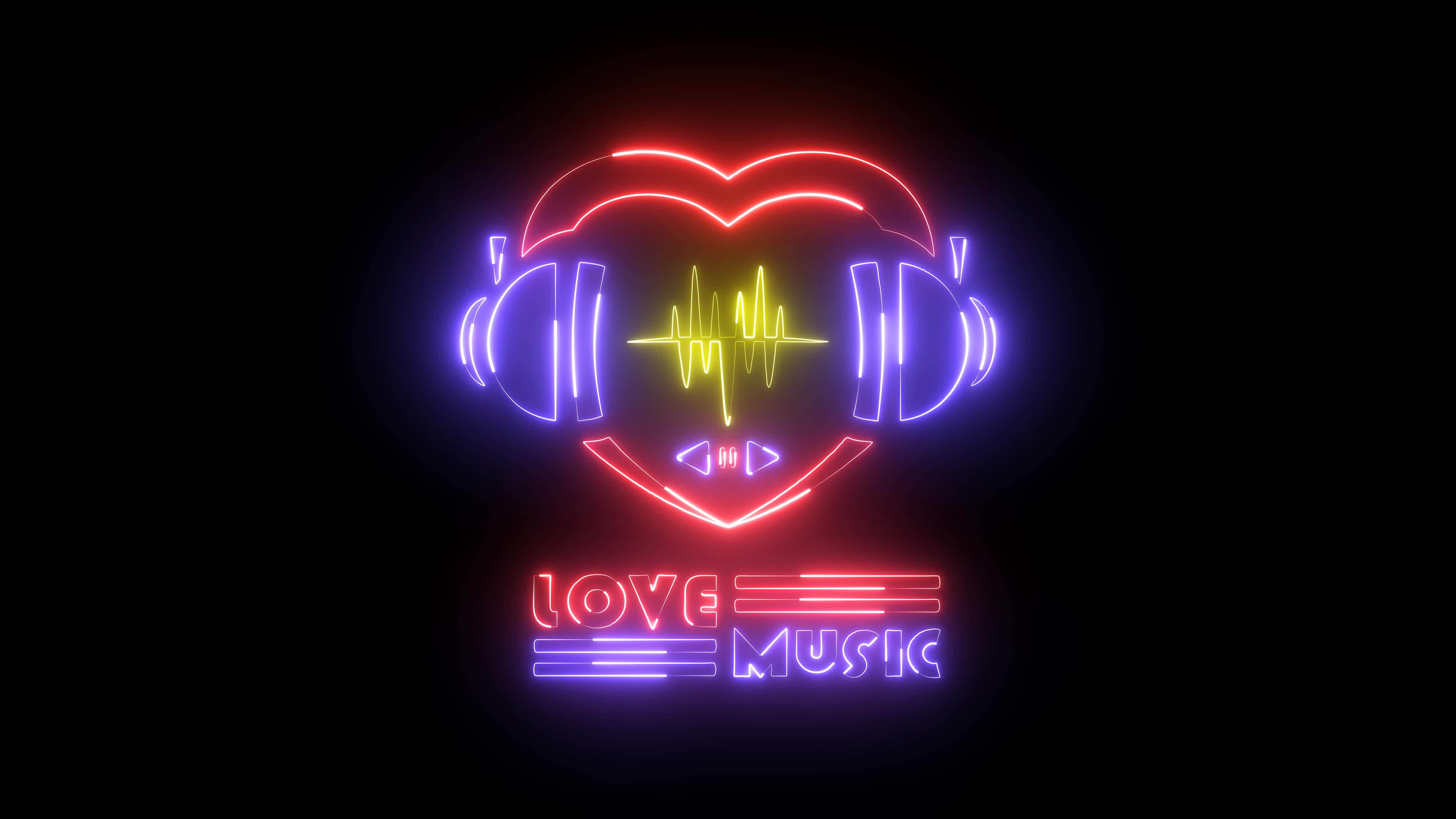 Animated love music. Neon Light rotates. Romantic music with colorful