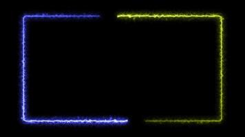 ljus effekt ram bakgrund. rektangulär gräns med blå och orange laser strålar. upprepa animation. neon ljus effekt isolerat på svart. sömlös 4k videoklipp video