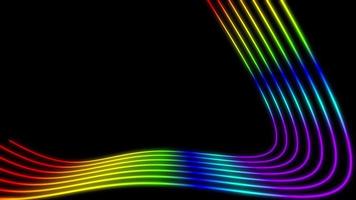 Animated rainbow colored lines as abstract animated background on black background with moving rainbow gradient glows in the night with colorful lines appearing and disappearing as loopable animation video