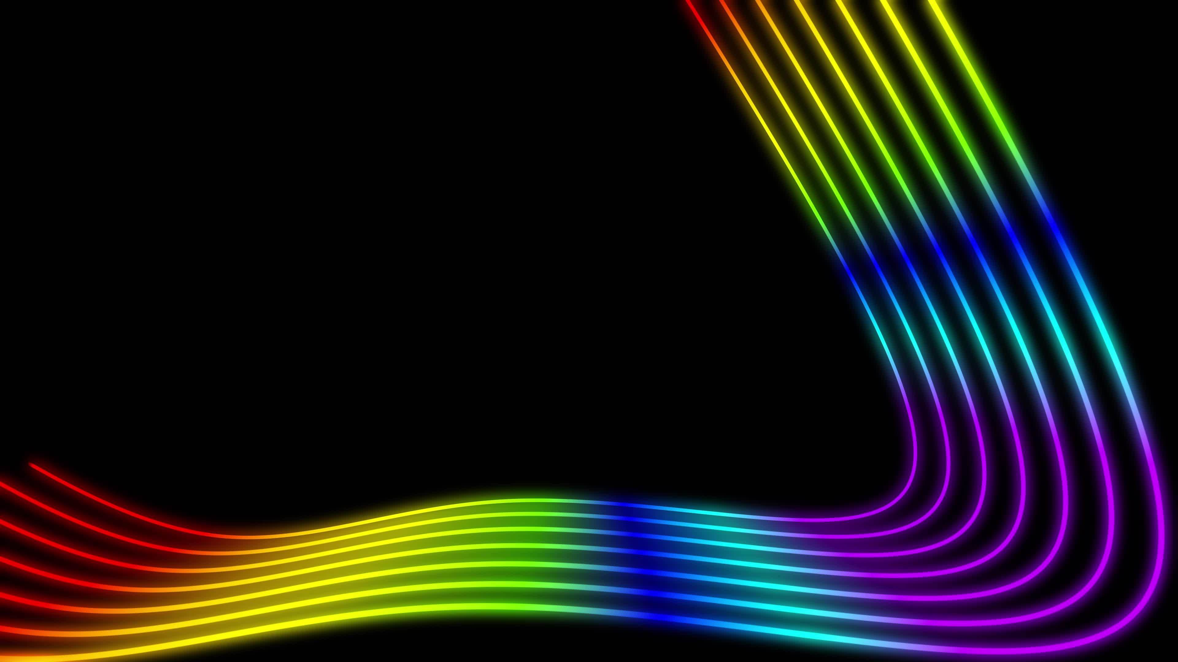 Animated rainbow colored lines as abstract animated background on black