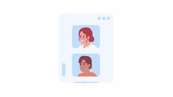 Animated scrolling friends list. Hire employees. Flat 2D social media window with characters 4K video footage. Color isolated animation on white background with alpha channel transparency for website