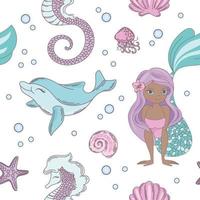 DOLPHIN SMILE Mermaid Seamless Pattern Vector Illustration