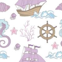 DREAM SHIP Ocean Cruise Seamless Pattern Vector Illustration