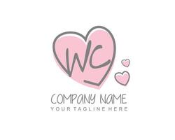 Initial WC with heart love logo template vector