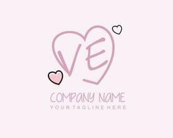 Initial VE with heart love logo template vector