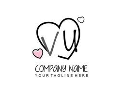 Initial VU with heart love logo template vector