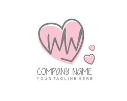 Initial WW with heart love logo template vector