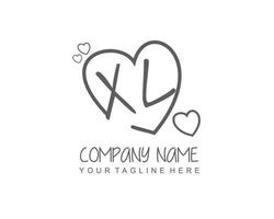 Initial XL with heart love logo template vector