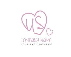 Initial US with heart love logo template vector