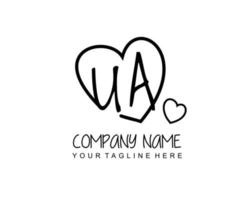 Initial UA with heart love logo template vector