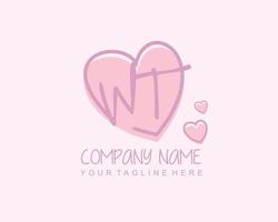 Initial WT with heart love logo template vector