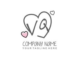 Initial VQ with heart love logo template vector