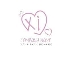 Initial XI with heart love logo template vector