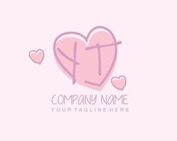 Initial YT with heart love logo template vector