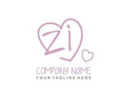 Initial ZI with heart love logo template vector