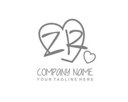 Initial ZR with heart love logo template vector